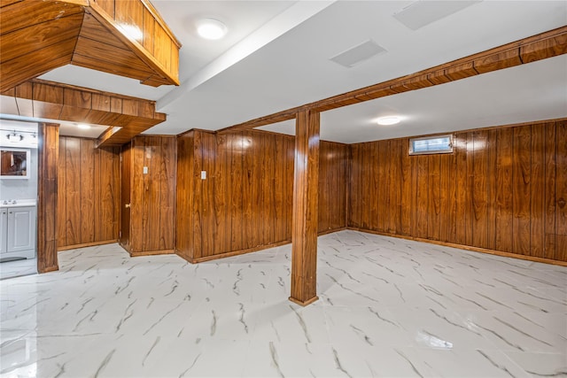 basement with wood walls