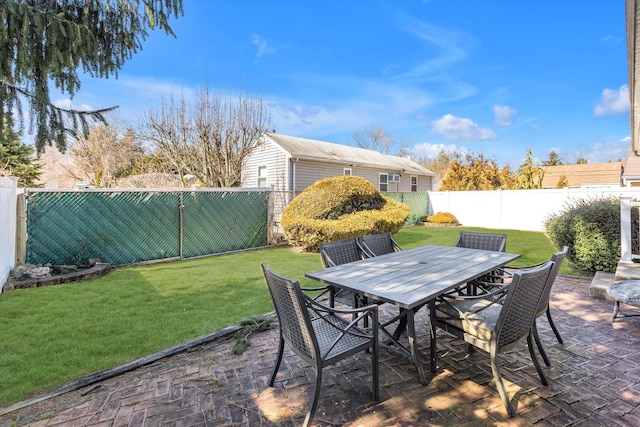 view of patio / terrace featuring a fenced backyard and outdoor dining space