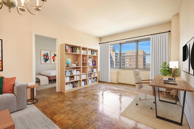 70-25 Yellowstone Blvd Unit 18A, Forest Hills, NY 11375 - office area featuring a chandelier