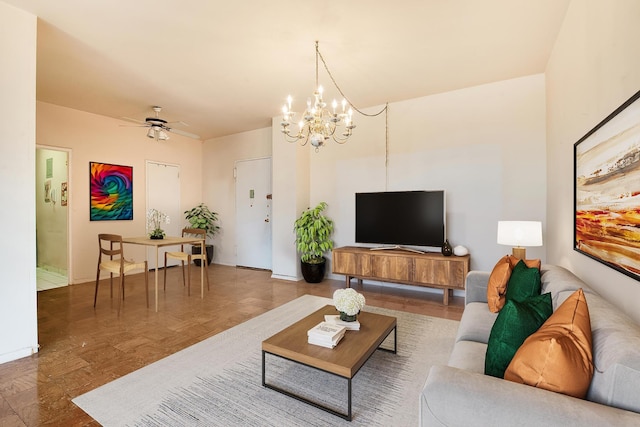 70-25 Yellowstone Blvd Unit 18A, Forest Hills, NY 11375 - living room featuring a chandelier, ceiling fan, and baseboards