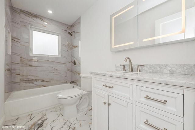 2101 Fir St, Wantagh, NY 11793 - full bathroom featuring vanity, marble finish flooring, bathtub / shower combination, and recessed lighting