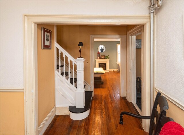 807 Lucas Avenue Ext, Hurley, NY 12443 - hall featuring dark wood-type flooring, stairs, and baseboards