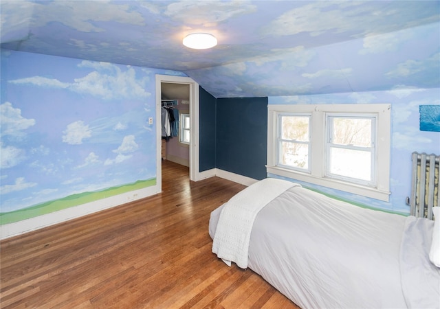 807 Lucas Avenue Ext, Hurley, NY 12443 - bedroom featuring baseboards, vaulted ceiling, wood finished floors, and a walk in closet