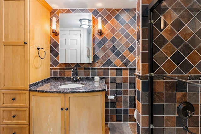 58 Spring Ln, Chappaqua, NY 10514 - bathroom with vanity and a shower with shower door