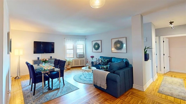 living room with radiator heating unit