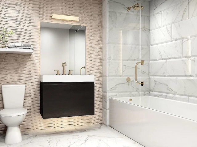 full bathroom with tiled shower / bath, vanity, and toilet