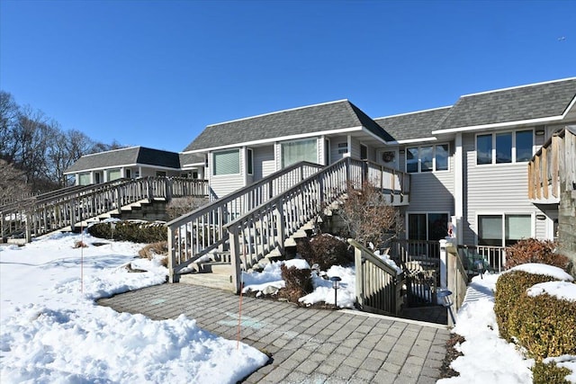 view of snow covered property