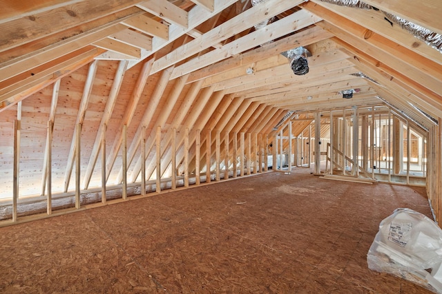 view of unfinished attic