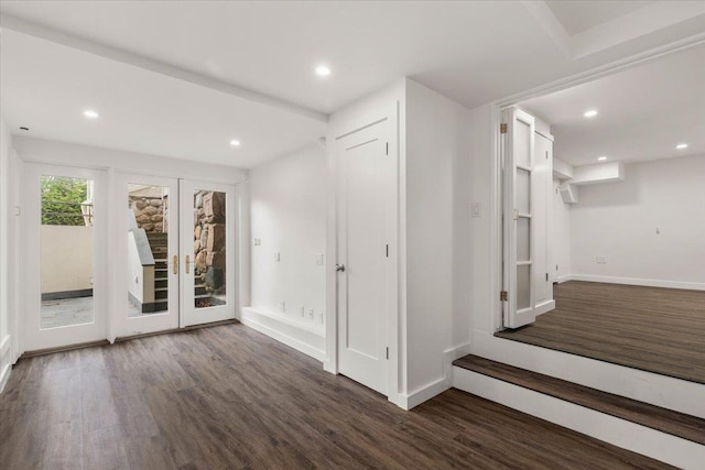 320 Putnam Ave, Port Chester, NY 10573 - unfurnished room featuring dark wood-style flooring, baseboards, recessed lighting, and french doors