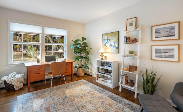 office area with dark wood-type flooring