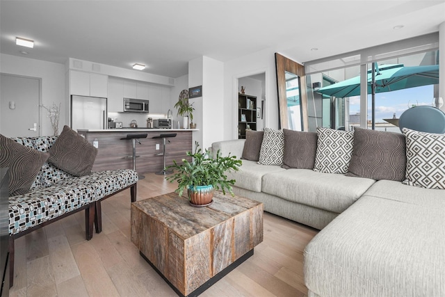 living room with light hardwood / wood-style flooring