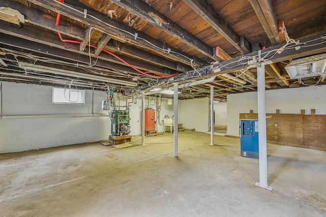 basement featuring water heater