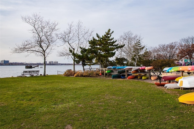 view of yard with a water view