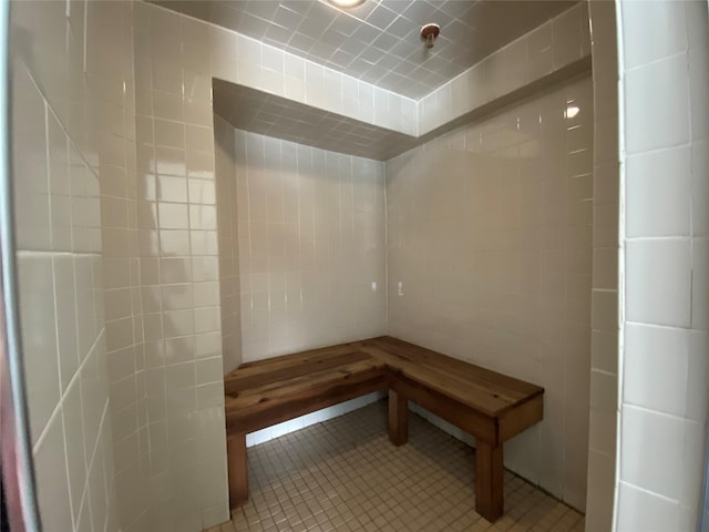 view of sauna with tile patterned flooring