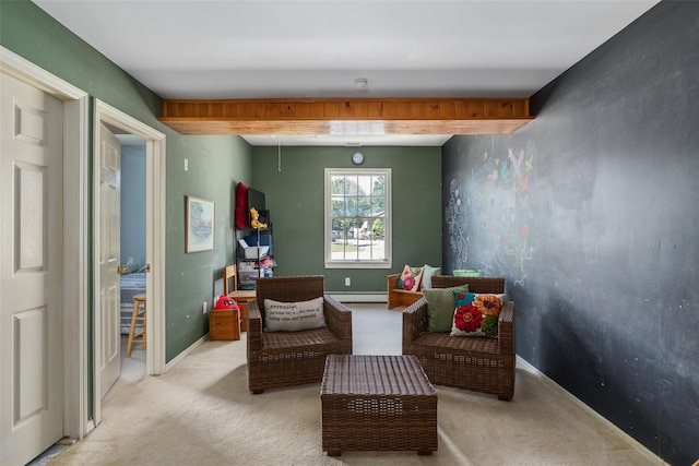106 Williams Way S, Baiting Hollow, NY 11933 - sitting room with light colored carpet and a baseboard heating unit
