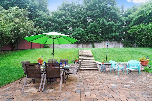 view of patio / terrace with outdoor dining area and fence private yard