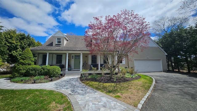 2 Bridle Path, Westhampton Beach, NY 11978 - cape cod house with driveway, a porch, a shingled roof, and a garage