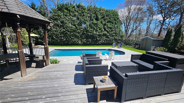 2 Bridle Path, Westhampton Beach, NY 11978 - outdoor pool with a deck, a shed, and an outbuilding