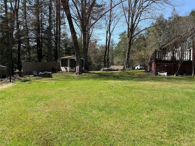 49 Park Rd, Barryville, NY 12792 - view of yard featuring fence, a sunroom, and a deck