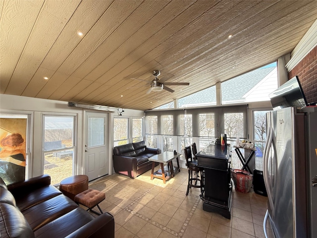 204 N Grove St, Valley Stream, NY 11580 - sunroom featuring wood ceiling, vaulted ceiling, recessed lighting, and tile patterned flooring