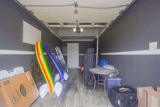 garage with a garage door opener