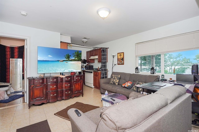 living room featuring light tile patterned flooring