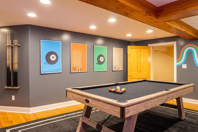 recreation room featuring hardwood / wood-style flooring and billiards