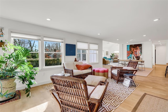 living room with light hardwood / wood-style floors