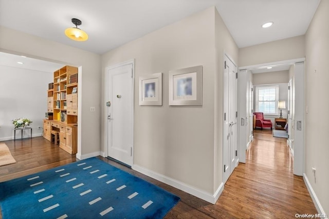 foyer with dark wood-type flooring