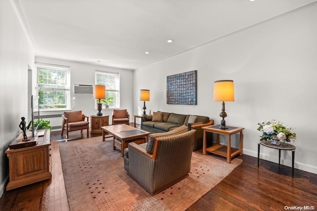 living room with dark wood-type flooring