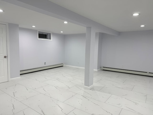 basement with baseboard heating