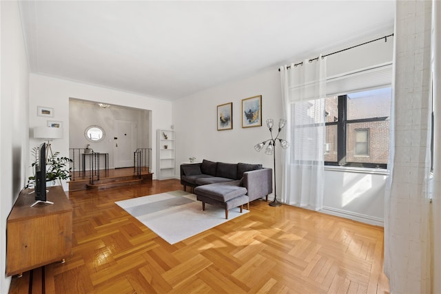 living room with stairs