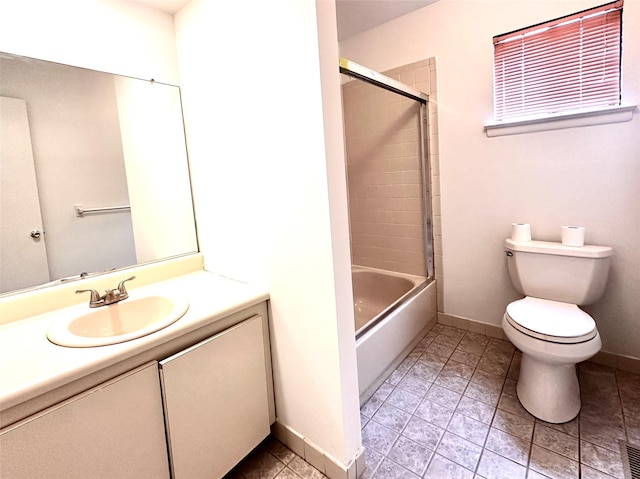 full bathroom featuring shower / bath combination with glass door, vanity, and toilet