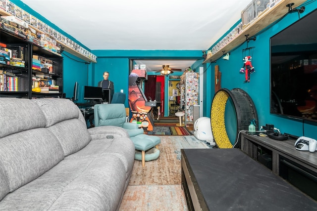 living room with ceiling fan