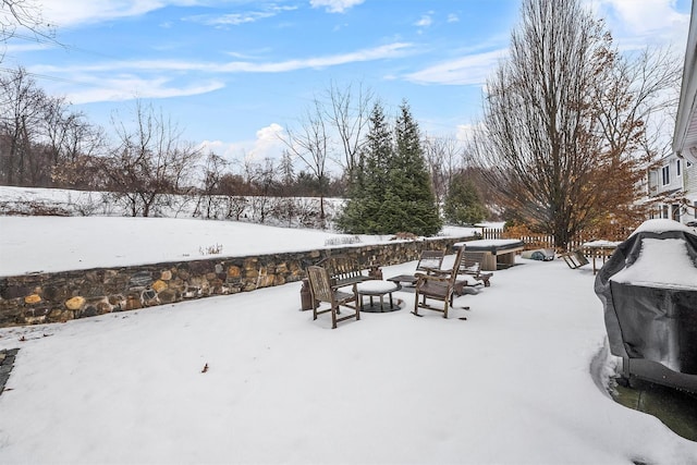 view of yard layered in snow