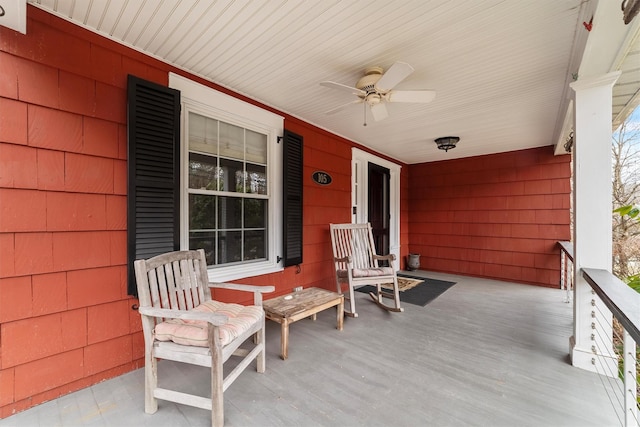 view of patio / terrace featuring a porch and a ceiling fan