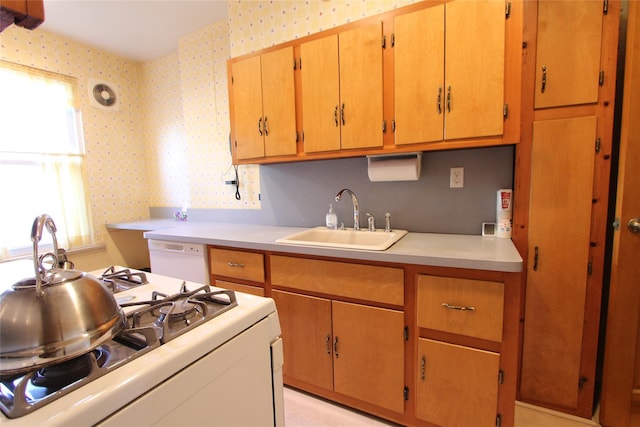 kitchen with sink and white appliances