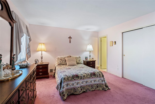 bedroom with light carpet and visible vents