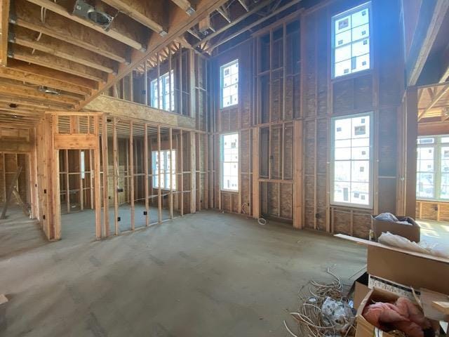 misc room with a towering ceiling and a wealth of natural light