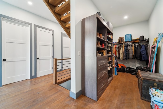 walk in closet featuring wood-type flooring