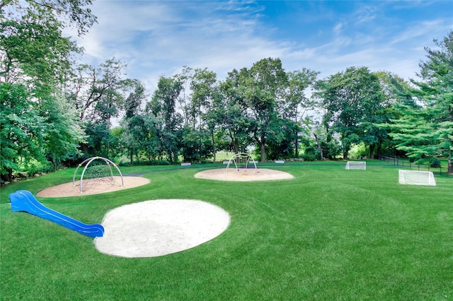 view of community with a playground and a lawn