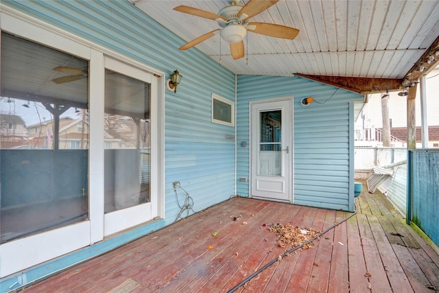 wooden terrace with ceiling fan