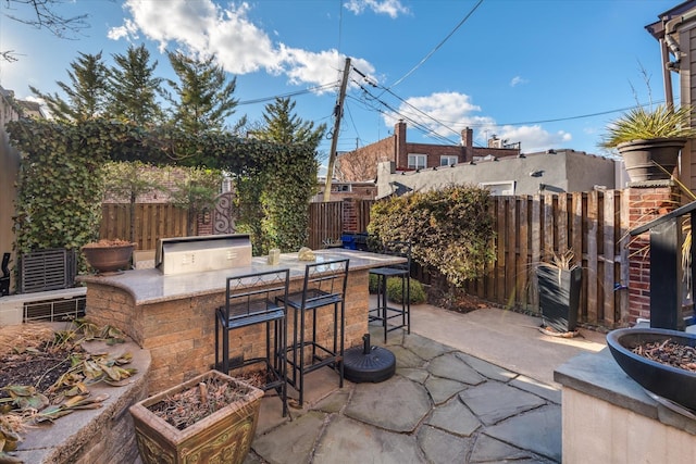 view of patio featuring area for grilling and an outdoor bar