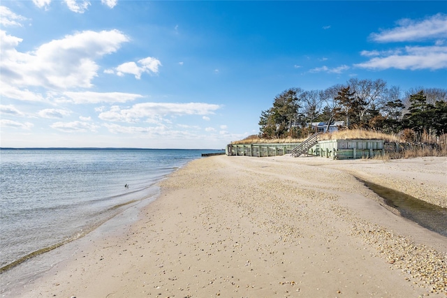 view of water feature with a view of the beach