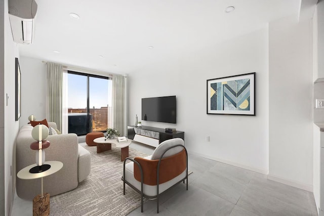 living room with a wall mounted air conditioner