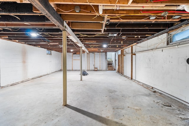 view of unfinished basement