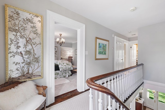 16 State School Rd, Warwick, NY 10990 - corridor featuring a chandelier, an upstairs landing, and carpet floors