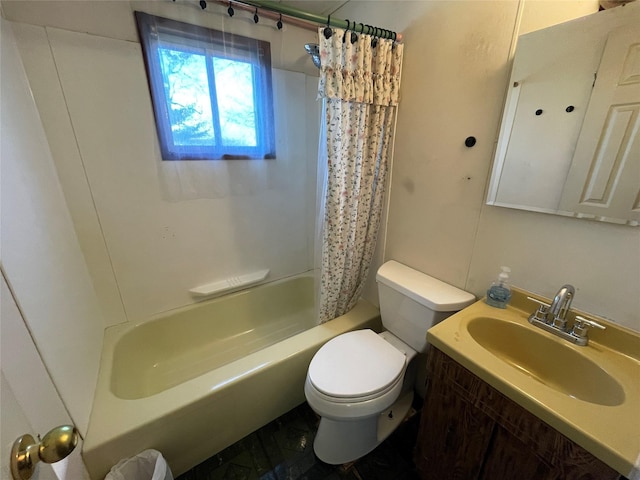 full bathroom featuring shower / tub combo, a sink, and toilet