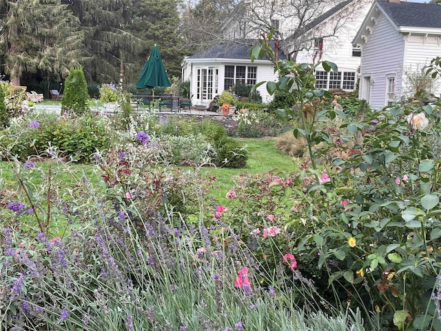 view of yard with french doors