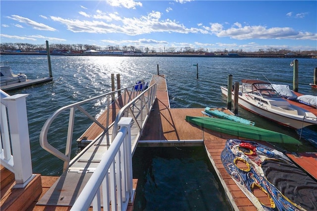 view of dock with a water view